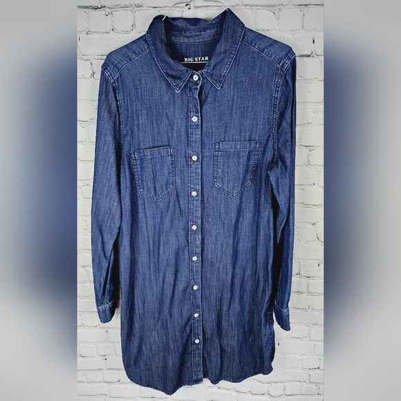 BIG STAR | long sleeve button up chambray shirt dress - Picture 2 of 8